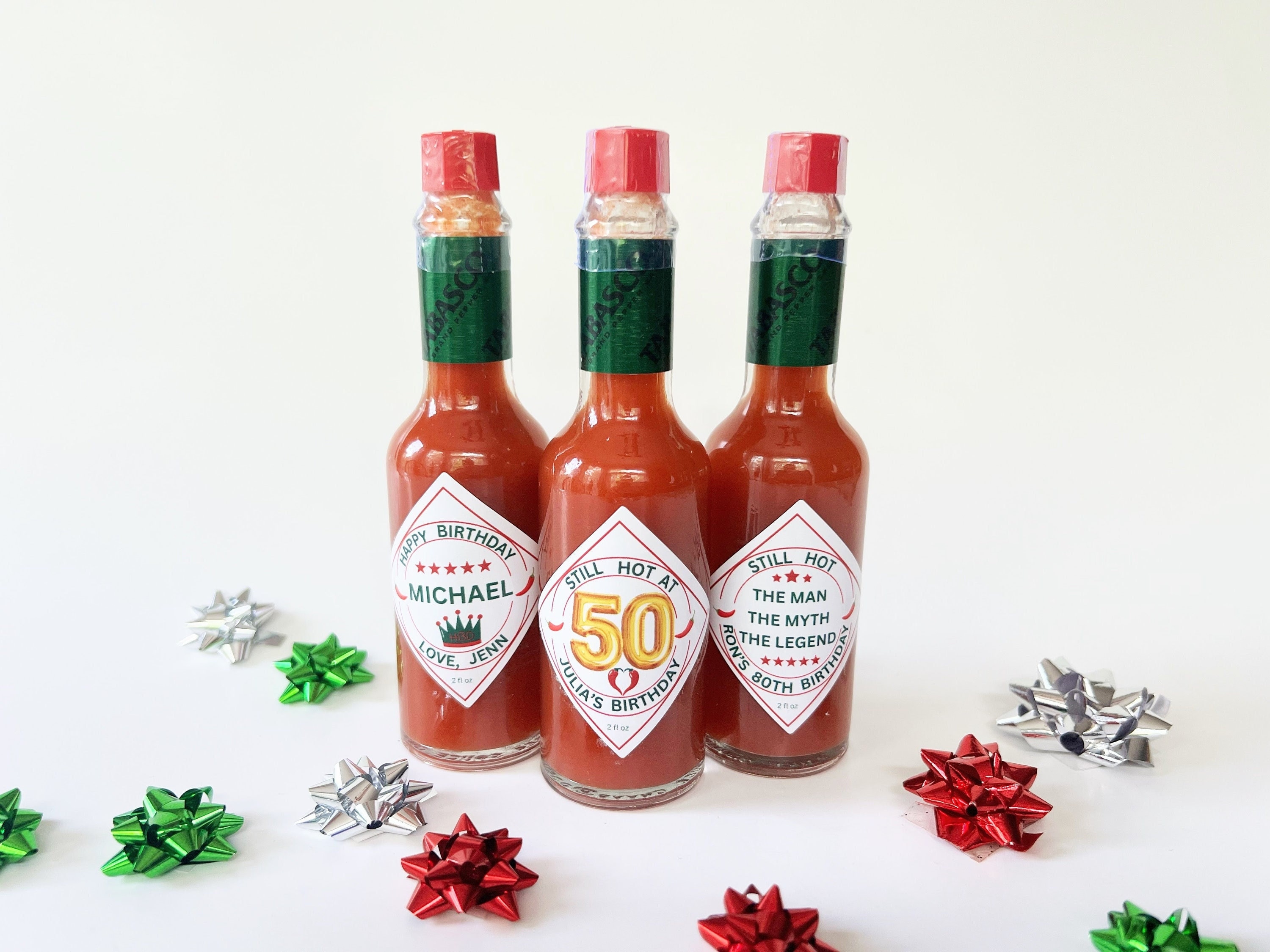 Adult Birthday Party Favors • Custom Name Favors • Milestone Birthday Favors • Personalized Favors • Personalized Table Settings • Hot Sauce