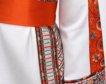 Thobe jordano y palestino bordado con tocado de gasa