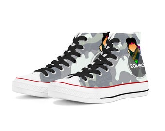 Women's Classic High Top Canvas Shoes | Rambo film Parody | Converse All Stars Style | Logo Rambo/Rombo Parody