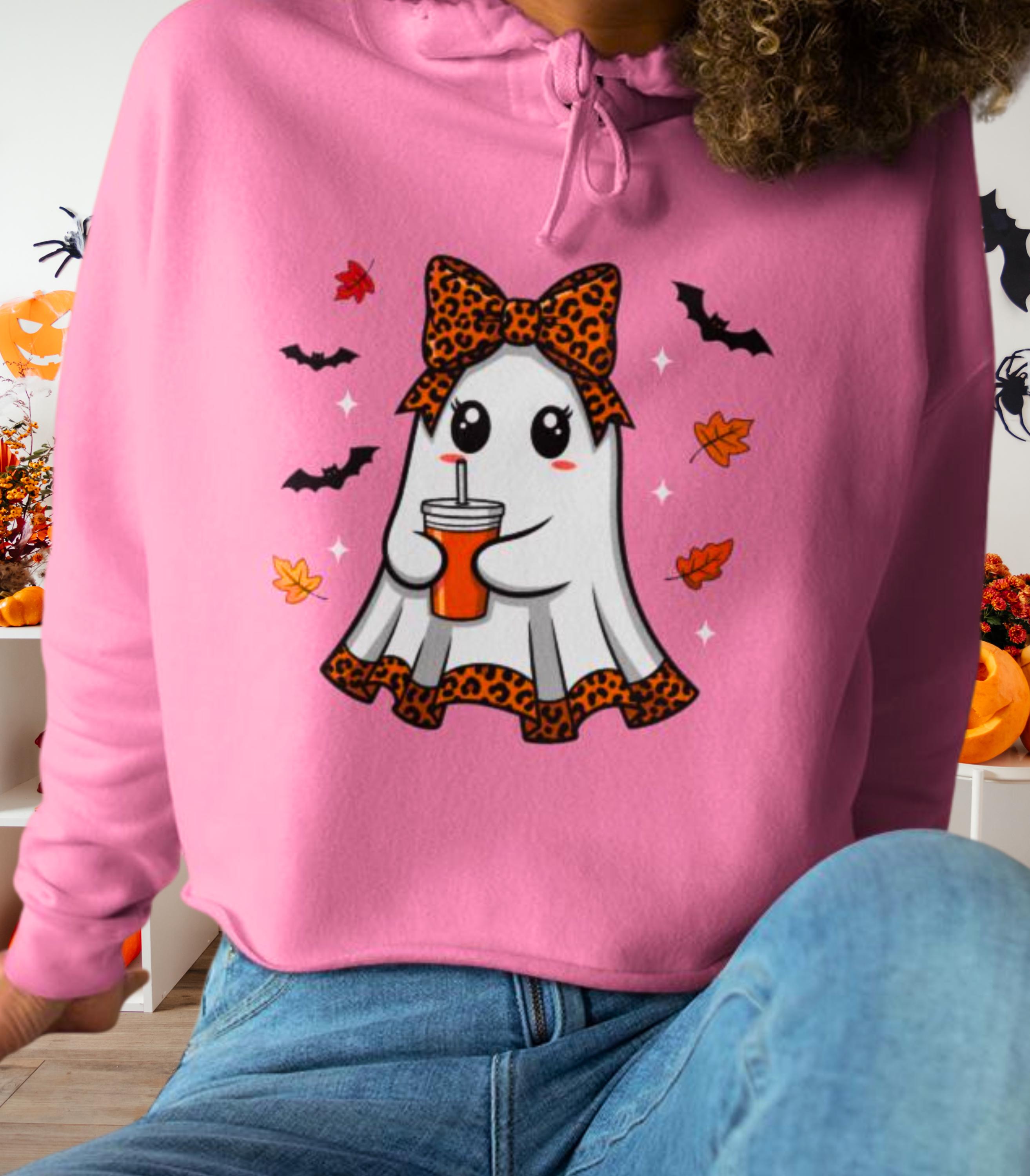 Felpa spettrale per le donne Halloween Ghost Shirt Spooky Vibe Maglione Casual Manica Lunga Girocollo Pullover Top, bianco, XX-Large