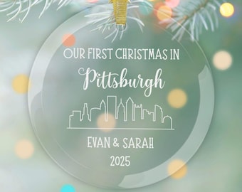 First Christmas Ornament Pittsburgh Pennsylvania, Personalized Housewarming Moving Holiday Gift for Couple Family, New City Home Apartment