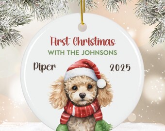 Toy Poodle Ceramic Ornament, Personalized New Pet First Christmas Gift, Custom Puppy Dog Family Holiday Keepsake