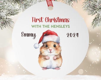 Pet Hamster Metal Christmas Ornament, Personalized New Pet Gift for Family, Custom Xmas Holiday Keepsake