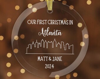 Personalized Atlanta Skyline Christmas Ornament, Custom Housewarming Gift for Couple Family, New Home or Apartment, New City Moving Gift