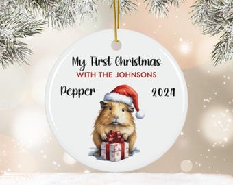 Personalized Guinea Pig Ceramic Ornament, Custom Pet's First Christmas Keepsake