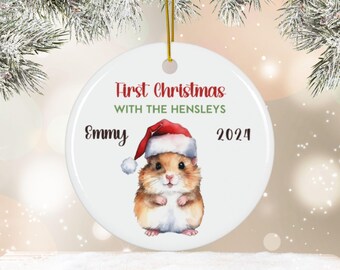 Personalized Hamster Ceramic Ornament, Custom New Pet Family Christmas Gift, Xmas Holiday Keepsake Gift for Kids