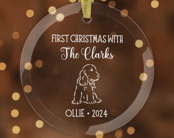 Personalized New Dog Glass Ornament, Cocker Spaniel Pet Rescue Gift, Puppy's First Christmas, New Addition to Family Xmas Gift