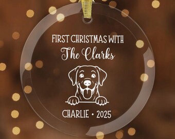 Custom Labrador Retriever Glass Ornament, Personalized New Pet Dog Rescue Gift, Puppy's First Christmas, New Addition to Family Xmas Present