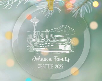 Personalized Seattle Glass Ornament, Xmas Housewarming Gift, Family Travel Souvenir, New City Home Apartment Keepsake, Anniversary Gift