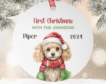 Personalized Toy Poodle Metal Ornament, Custom Dog Name Ornament, Pet First Christmas Gift, Memory Ornament, New Puppy Holiday Ornament