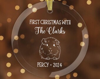 Guinea Pig Glass Ornament, Personalized First Christmas Gift for New Pet, New Addition to the Family Xmas Present