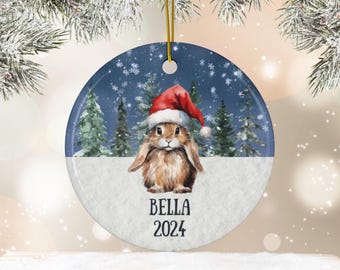 Personalized Bunny Rabbit Ceramic Ornament, Custom Pet Holiday Ornament, Pet Memorial Christmas Gift, Pet Loss Ornament, Kids Keepsake Gift