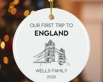 Custom London England Ceramic Ornament, Travel Holiday Gift, Vacation Keepsake, Study Abroad, Christmas Anniversary Gift, New City, New Home