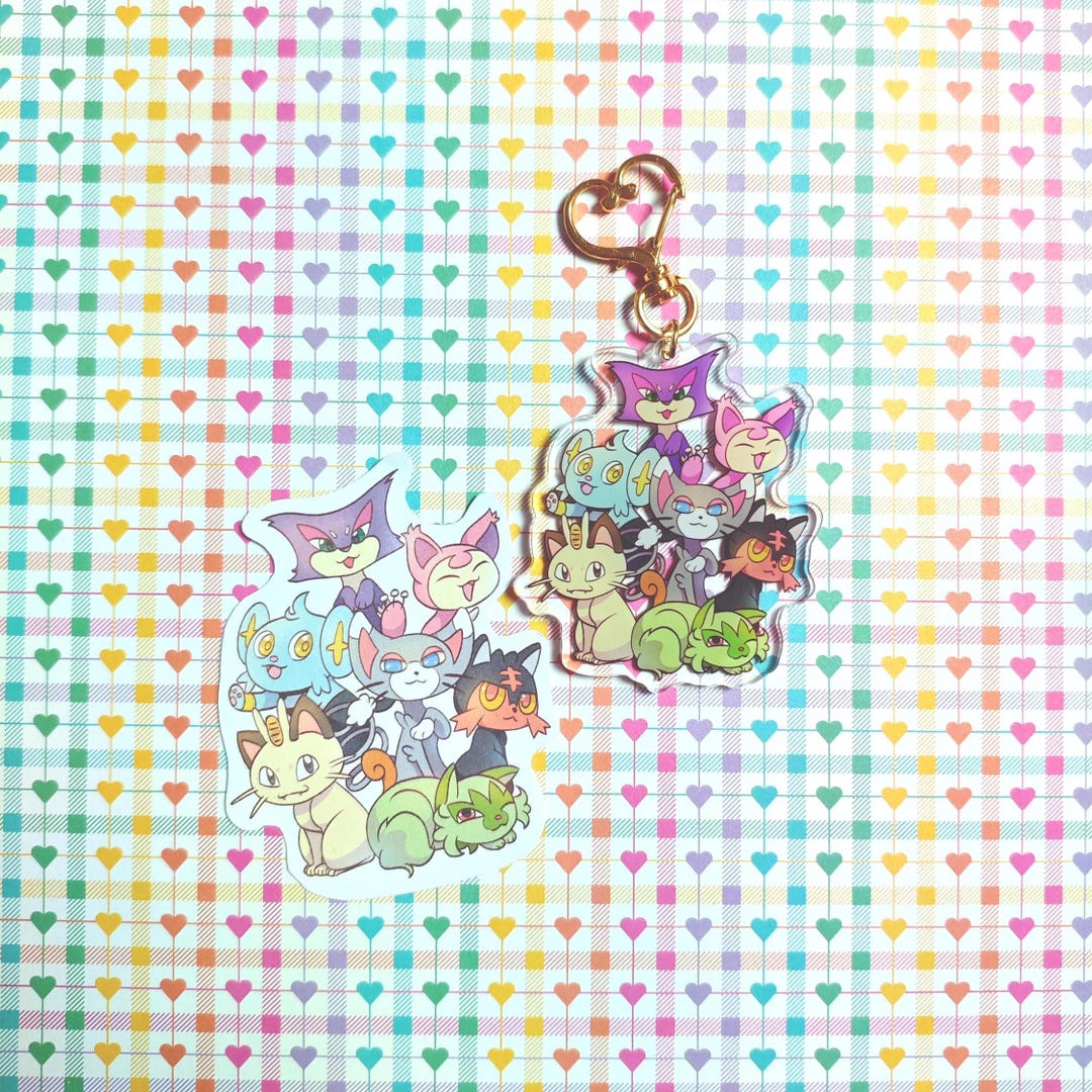 Sce Sticker Pokemon Cats Keychain & Sticker | Kawaii Cats Acrylic Charm | Monster ...