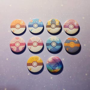 Pokeball Mega-Gem Holographic Button Pin | Monster Inspired | Cute accessories for Backpacks, Jackets and Clothes
