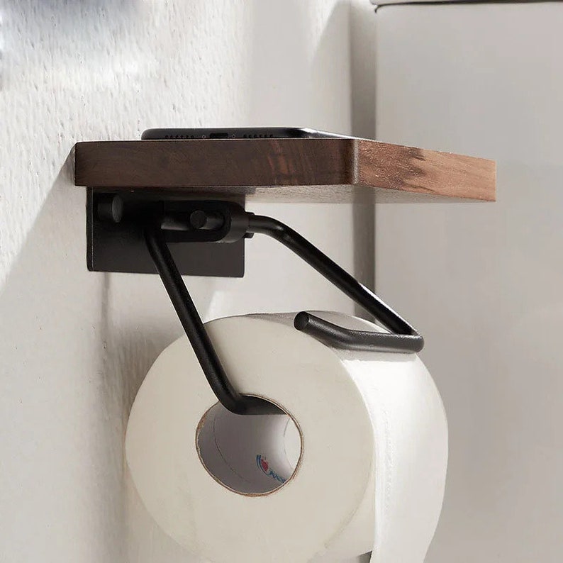 Wood Toilet Paper Holder Steel Toilet Roll Holder Wood Bathroom