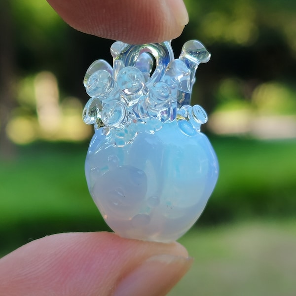 Baby Blau Glas Herz Anhänger, Glas Herz Halskette, tragbare Glaskunst Schmuck, einzigartiges romantisches Geschenk für sie, Geschenk zum Valentinstag