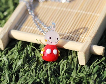 Glass Sunshine Baby Necklace, Lampwork Glass Sunny Doll Pendant, Wish for Sunshine Amulet Necklace, Cute Smile Face Baby Charm Necklace