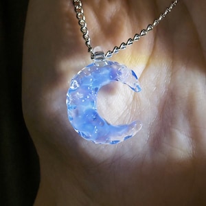 Glass Moon River Pendant, Blue Glass Water Moon Necklace, Handmade Glass Crescent New Moon Necklace, Luna Selene Lunar Moon Goddess Necklace