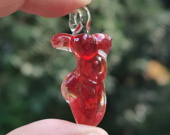 Glass Female Body Pendant, Feminist Silhouette Charm Necklace, Women Empowerment Jewelry