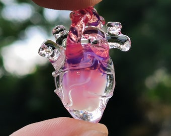 Pendentif coeur en verre rose, bijoux d'art en verre portables, collier coeur amulette de protection de l'énergie de guérison, cadeau pour elle, cadeau de la Saint-Valentin