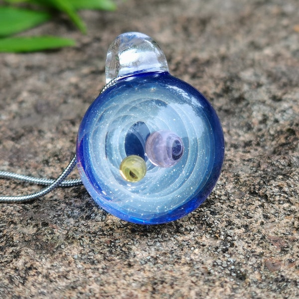 Glass Galaxy Pendant, Fumed Silver Gold Lampwork Craft, Space Universe Nebula Starry Sky Star Planet Necklace, Mother's Day Gift