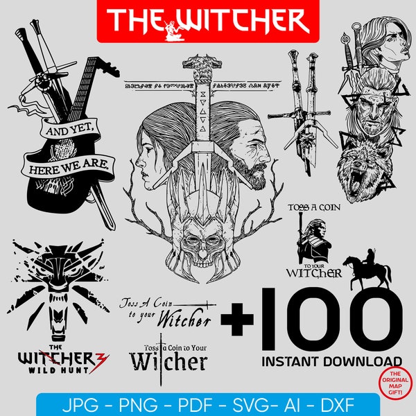 Witcher svg Bundle Pack, Geralt of Rivia svg, Witcher svg, Silhouette SVG Cricut I Fantasy SVG Files