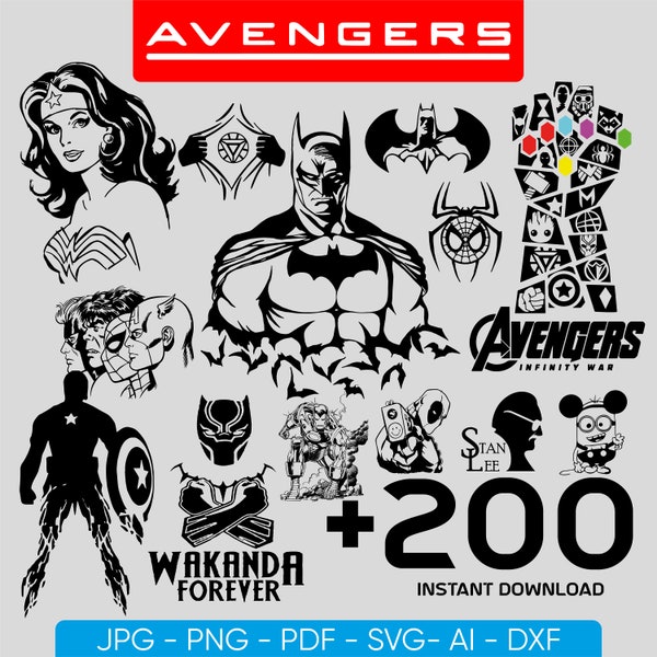 Avengers Hero SVG, Avengers Team Svg Bundle, Super Heroes Svg,Png,Jpg,Pdf,Ai,Dxf