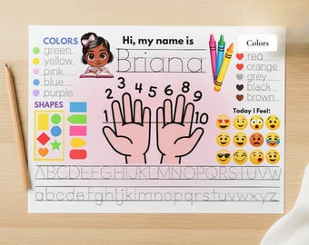 Little Learner Trace Play Sheet, Canva Editable Preschool Template,  Name, Alphabet, & Colors