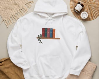Hoodie med vintage-motiv och illustrationer | Hoodie med bokälskarens läsning