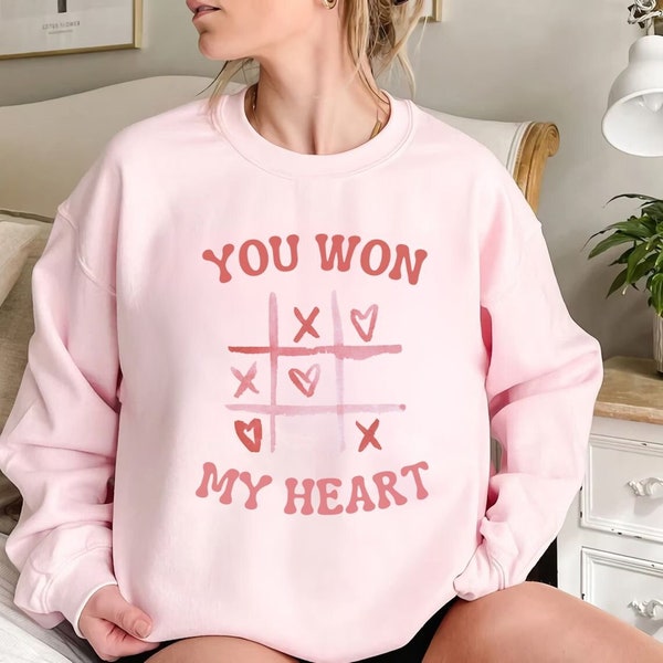 Je hebt mijn hart gewonnen Sweatshirt, Valentijnsdag shirt, Valentijnsdag cadeau voor vriendin, Tic Tac Toe Valentine Tee, Retro Valentine Tshirt