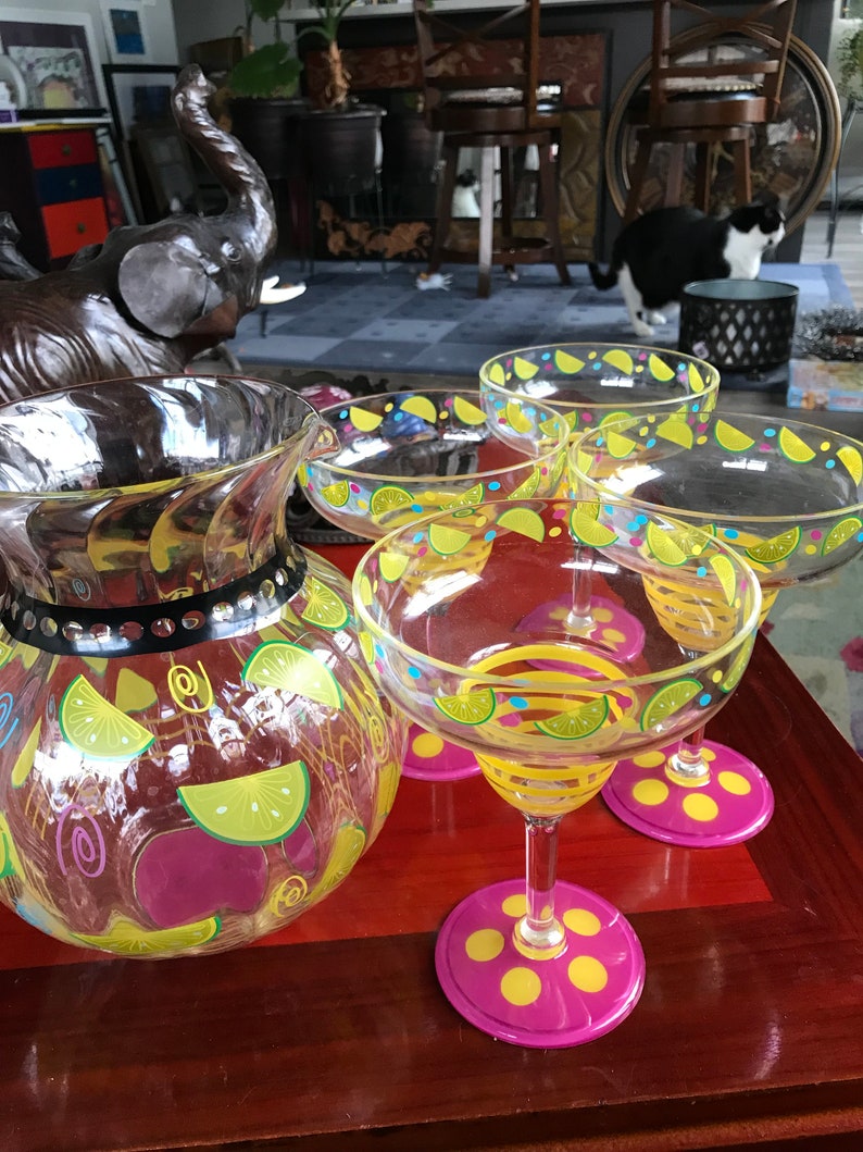 Vintage Plastic Margarita Pitcher and 4 Margarita Glasses in Etsy