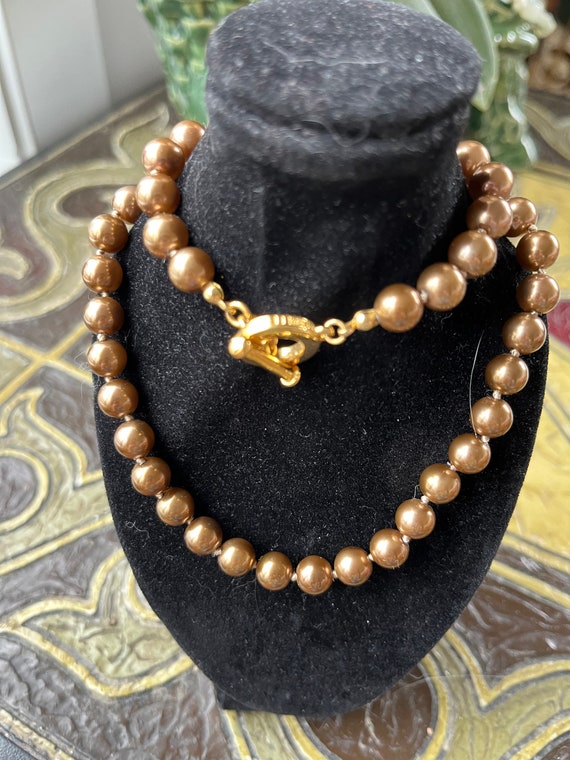 Vintage Carol Lee Faux Bronze Pearl Necklace with… - image 2