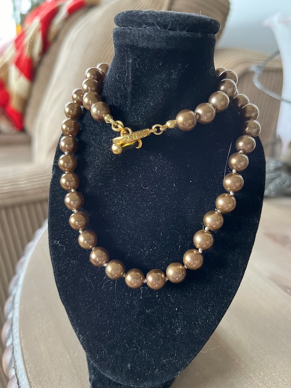 Vintage Carol Lee Faux Bronze Pearl Necklace with… - image 1