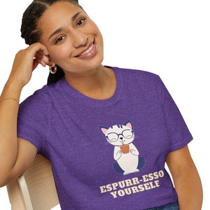 Cat Holding Coffee Unisex T-Shirt, Funny Coffee Lover Tee, Cat Lover Gift, Espress Yourself Shirt, Cat Coffee Quote Top