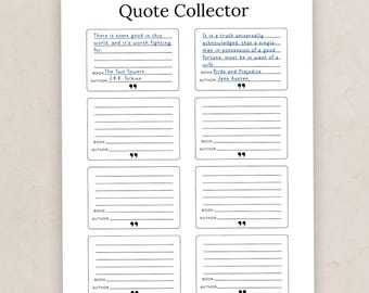 Quote Tracker Printable for Readers, Book Quote Collector Page, Reading Journal Insert, A5 A4 US Letter, Bookish Planner Printable