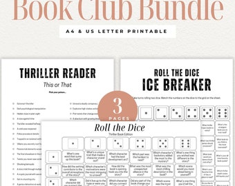 Thriller Book Club Bundle, Ice Breaker Games, Discussion Prompts, Printable for Book Lovers, Fun Book Club Activities, Roll The Dice Game