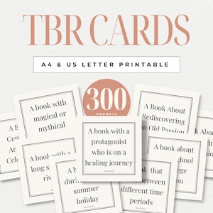 300 druckbare TBR-Karten, zum Lesen, Lese-Challenge, lustige Lese-Prompts & Buch-Club-Ideen, einzigartiges Buch-Prompt-Deck, Bücherspiele