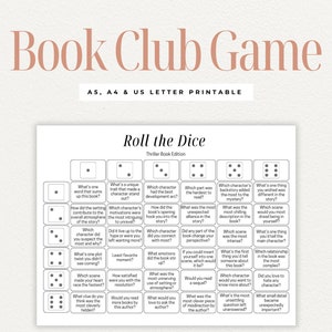 Thriller Buchclub Diskussionsfragen druckbar, Rollen Sie die Würfel, Buchclubkarten, Buchbesprechungs-Würfelspiel, Buchclub-Eisbrecher, Bücherwurm