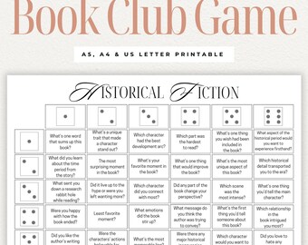 Book Club Discussion Questions Printable, Historical Fiction, Discussion Prompts, Book Review Dice Game, Book Club Ice Breaker, Bookish Fun