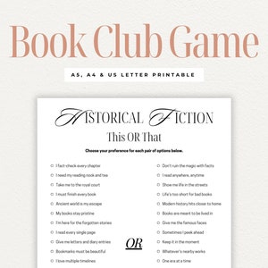 Book Club Icebreaker Game, This or That Book Club Printable, Historical Fiction Book Club Game, Fun Book Club Activity, Digital Download
