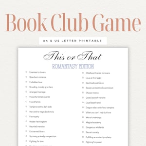 Romantasy This or That Game | Printable Book Club Activity | Fantasy Romance Discussion for Readers |  Get to Know You | Bookish Fun