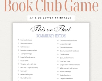 Dit of dat-spel romantiek | Afdrukbare boekenclubactiviteit | Discussie over fantasieroman voor lezers |  Leer je kennen | Boekenpret