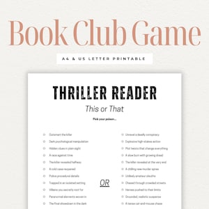 Thriller Reader Dies oder das druckbare, lustige Buchclub-Spiel, mystische Diskussionsaufführungen, Suspense Reader Aktivität, Buchclub-Aktivität,