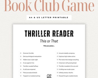 Thriller Reader This or That Printable, Fun Book Club Game, Mystery Discussion Prompts, Suspense Reader Activity, Book Club Activity,