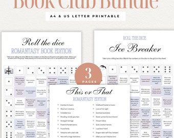 Romantasy Book Club Games Bundle,  Roll the Dice, Ice Breaker, and This or That, Fun Activities for Fantasy and Romance Book Lovers