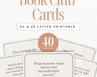 40 Printable Historical Fiction Book Club Cards, Discussion Questions, Reading Prompts, Ideas for Readers and Groups, Book Club Game