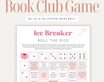 Romance Book Club Ice Breaker Game, Roll the Dice Book Discussion Printable, Discussion Prompts, Fun book club conversation starter