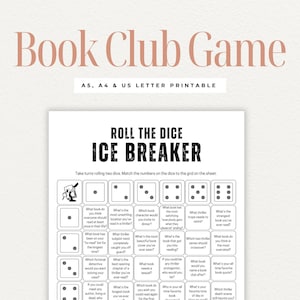 Thriller Book Club Icebreaker Spiel, Roll the Dice Buch Diskussion druckbar, Spaß druckbar für Thriller Leser, Buchclub Aktivität, Spiele