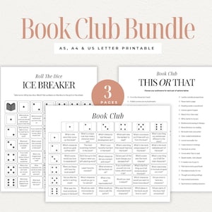 3 Buchclub Diskussionsfragen druckbar, Buchbesprechung Würfelspiel, Buchclub Eisbrecher, druckbare Buchclubspiele, dies oder das, Lesen